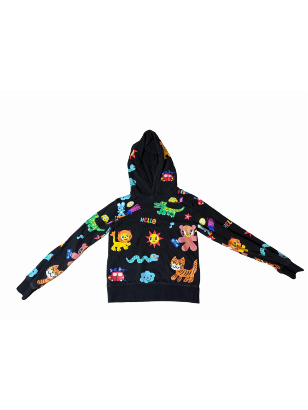 Lola + The Boys Good Vibes Zip Hoodie Kids Size 8 Black Emoji Graphic Y2K